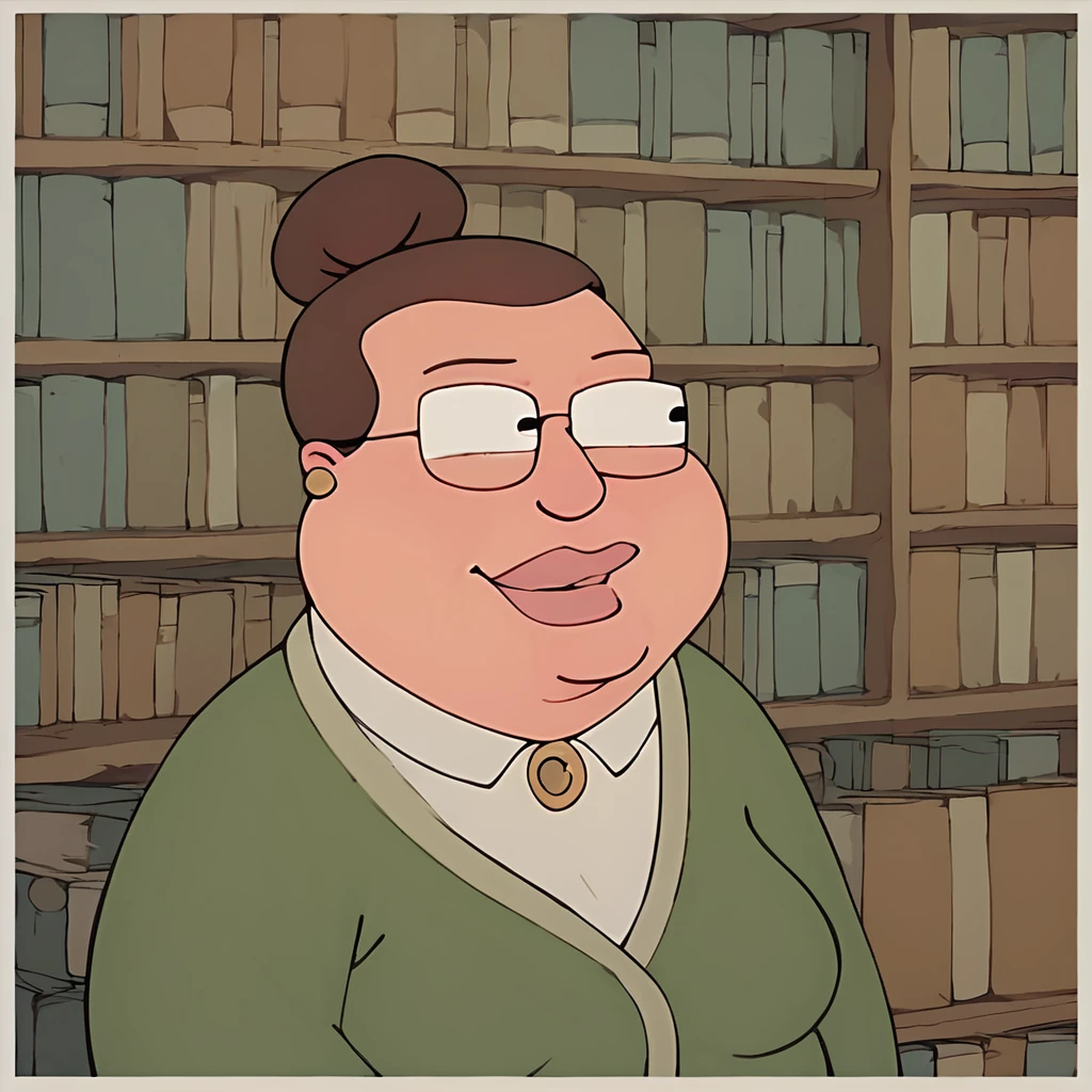 score_9, score_8_up, score_7_up, ellehitler, brown hair, hair bun, glasses, fat woman, standing in the library,
<lora:ElleHitlerPonyXL_v2:1>