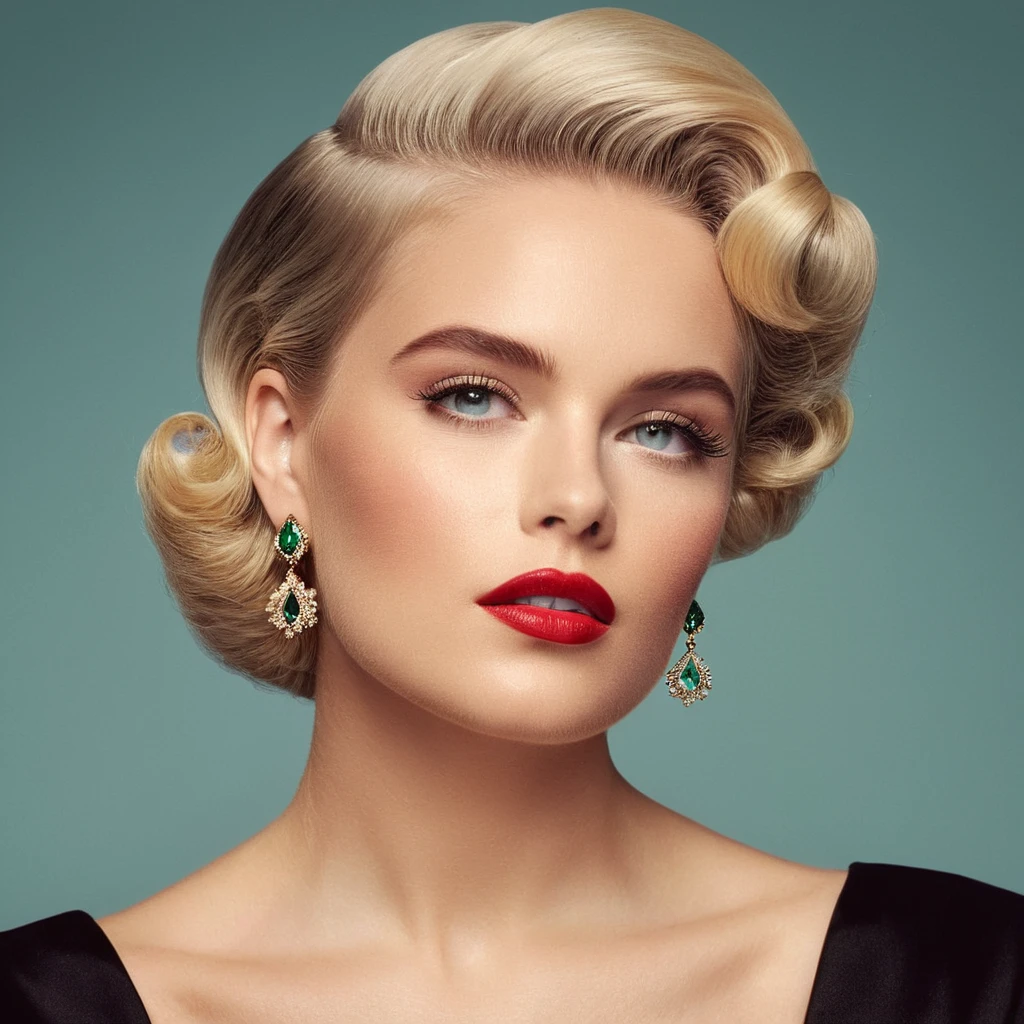 UHD, 4k, ultra detailed, cinematic, a photograph of <lora:Retro Fashion style:1>
a woman with a pair of earrings on her head retro style,1girl,solo,short hair,blue eyes,blonde hair,simple background,white background,jewelry,green eyes,earrings,lips,eyelashes,portrait,realistic , model, modeling, retro, fashion, vintage, classic, 1950's, 1940's 1960's, different, colorful, different hair style, vivid, film noise, film grain, filmic, perfect, perfection, detailed, contrast, deep color, saturation, fashionista, retro fashion style, epic, beautiful lighting, inpsiring