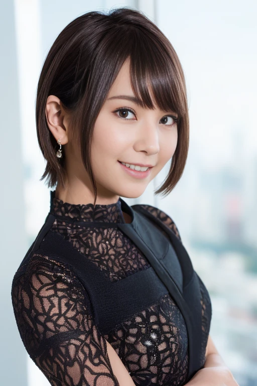 最high quality, 8k, Vibrant, Sharp focus, high quality, High resolution, Middle-aged women, Mature Woman, 55 years old, (Whole Body Ezbian), (High heels face detail, Highly detailed eyes, Plump figure、Plump face、((big 1.6))、(((Large Breasts)))、((Black leather clothing))、garden、Random Hairstyles、A kind smile、