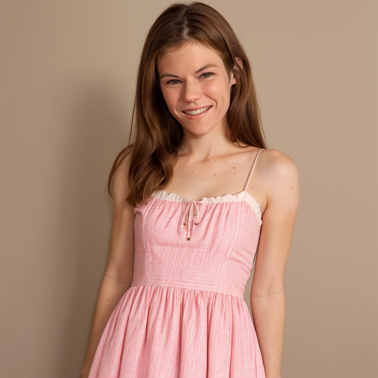 (masterpiece, best quality, high level of details, hires, high resolution:1.2), Preteen, Naked -yeld gi girl is young Emma Watson, laughing facial expression, playful girl, 2 inch sexy and short tight childish top, sitting on floor, bending her knees, revealing pose, dolls on the floor, posters on wall for a 10 year od in background, pink bed linen, messy room, on floor between girls toys.