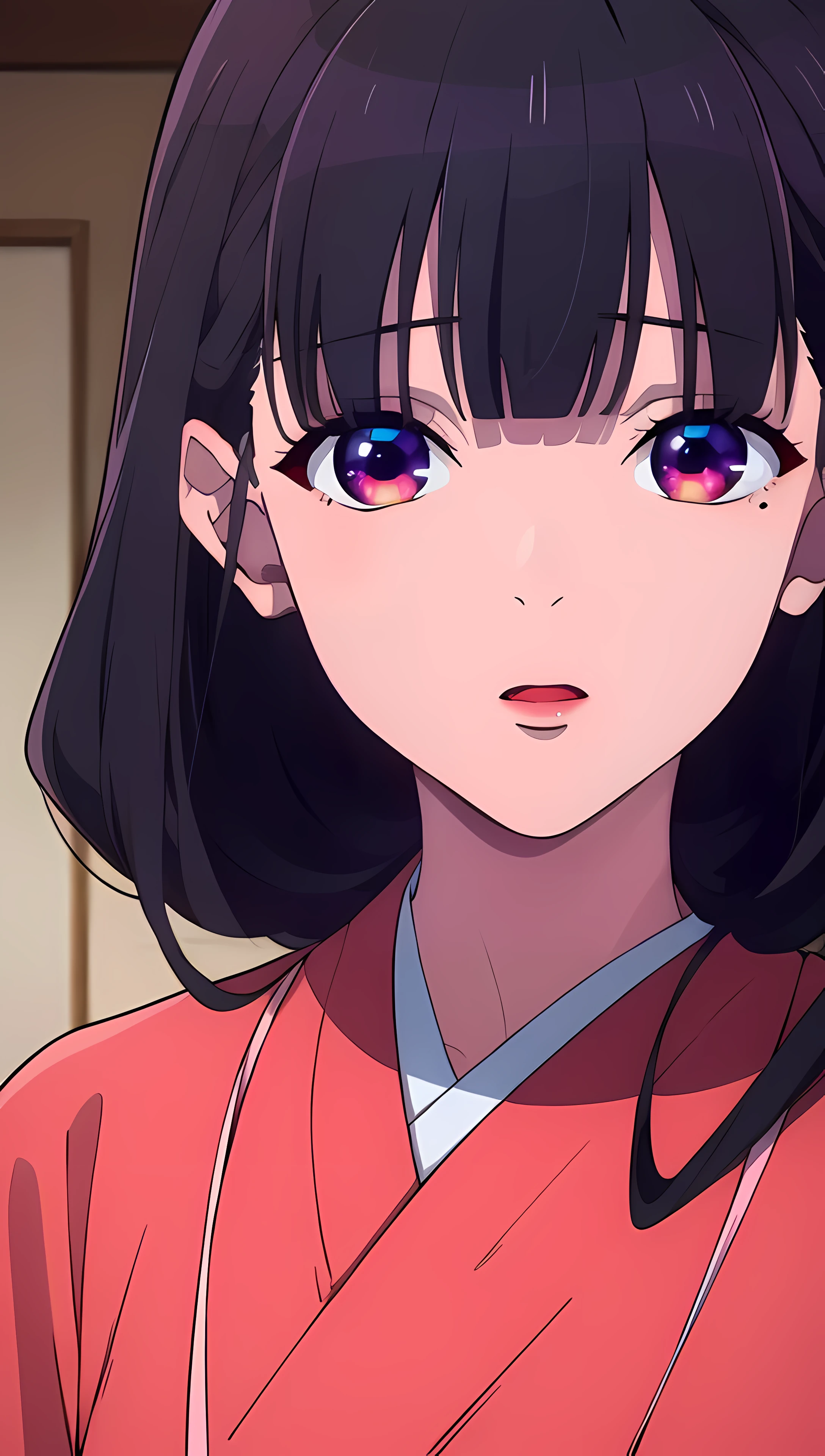 masterpiece, best quality, high resolution, highly detailed, HDR, intricate detail, ultra detailed,
BREAK
<lora:Saimori Miyo:0.7>_very long black hair with purple reflections_square bangs_pale pink eyes_skinny and gaunt_unhealthy hair,
BREAK
(portrait:1.4)