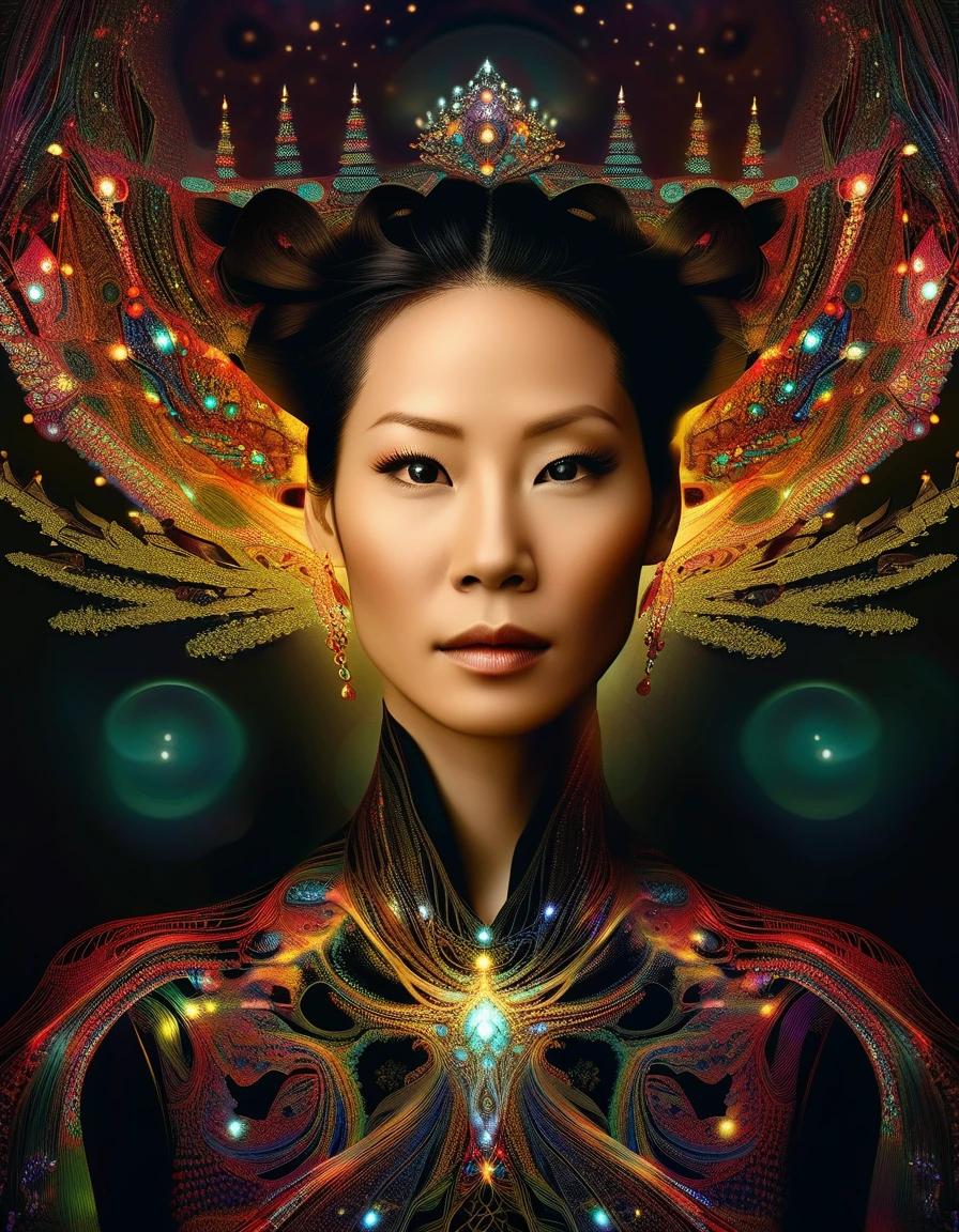 <lora:Lucy Liu v2:1.0> ((lcylxsl woman)), (masterpiece, top quality, best quality, official art, beautiful and aesthetic:1.2), (fractal art:1.3), 1girl, beautiful, high detailed,  dark lighting, serious face, looking the sky, sky, medium shot, black sweater, jewelry, masterpiece, best quality,