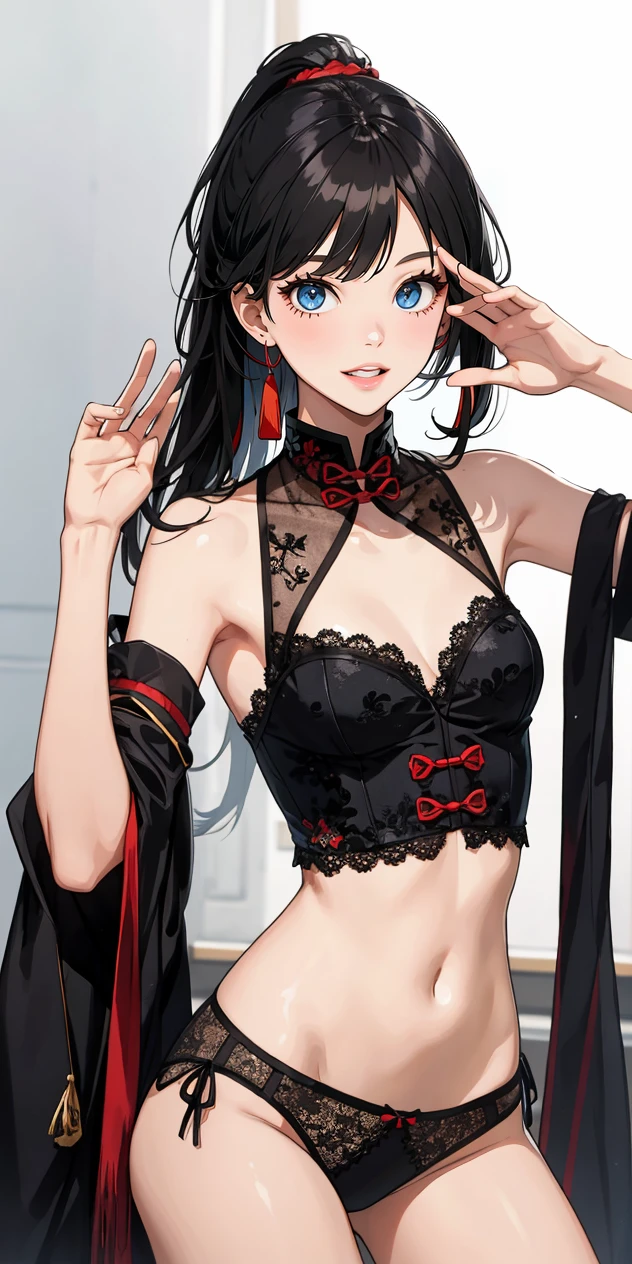 1girl,salute,,eyes,highres,chinese,clothes,small,breasts,holding,handkerchief,panties