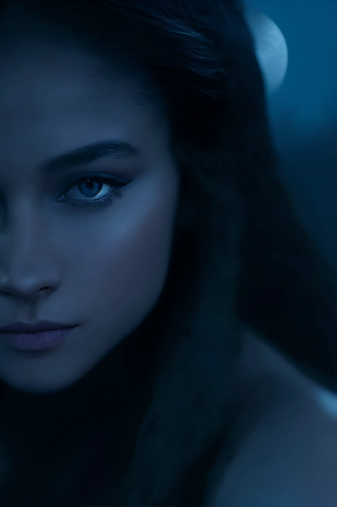 woman 20 years young, European, closeup,
([Thandiwe( :0)Newton|gabbie carter|selena( :0)gomez]:0.9), 
moonlight, blue theme, <lora:dynamic_shot_60_moonlight:0.75>
nature, night,
moon,
highres, high quality, high resolution, hd, 4k, masterpiece, realistic,