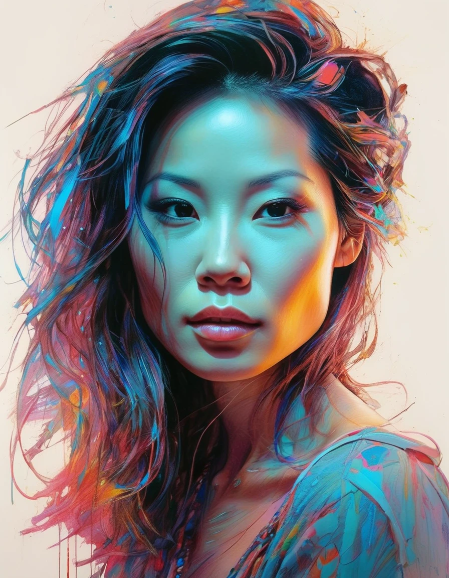 lcylxsl woman , <lora:Lucy Liu v2:1.0>,  wearing fancy street wear, neon light, centered| intricate| highly detailed| breathtaking beauty| precise lineart| vibrant| comprehensive cinematic| Carne Griffiths| Conrad Roset, 8k, oil painting, cinematic lighting, best quality, highres, dynamic pose