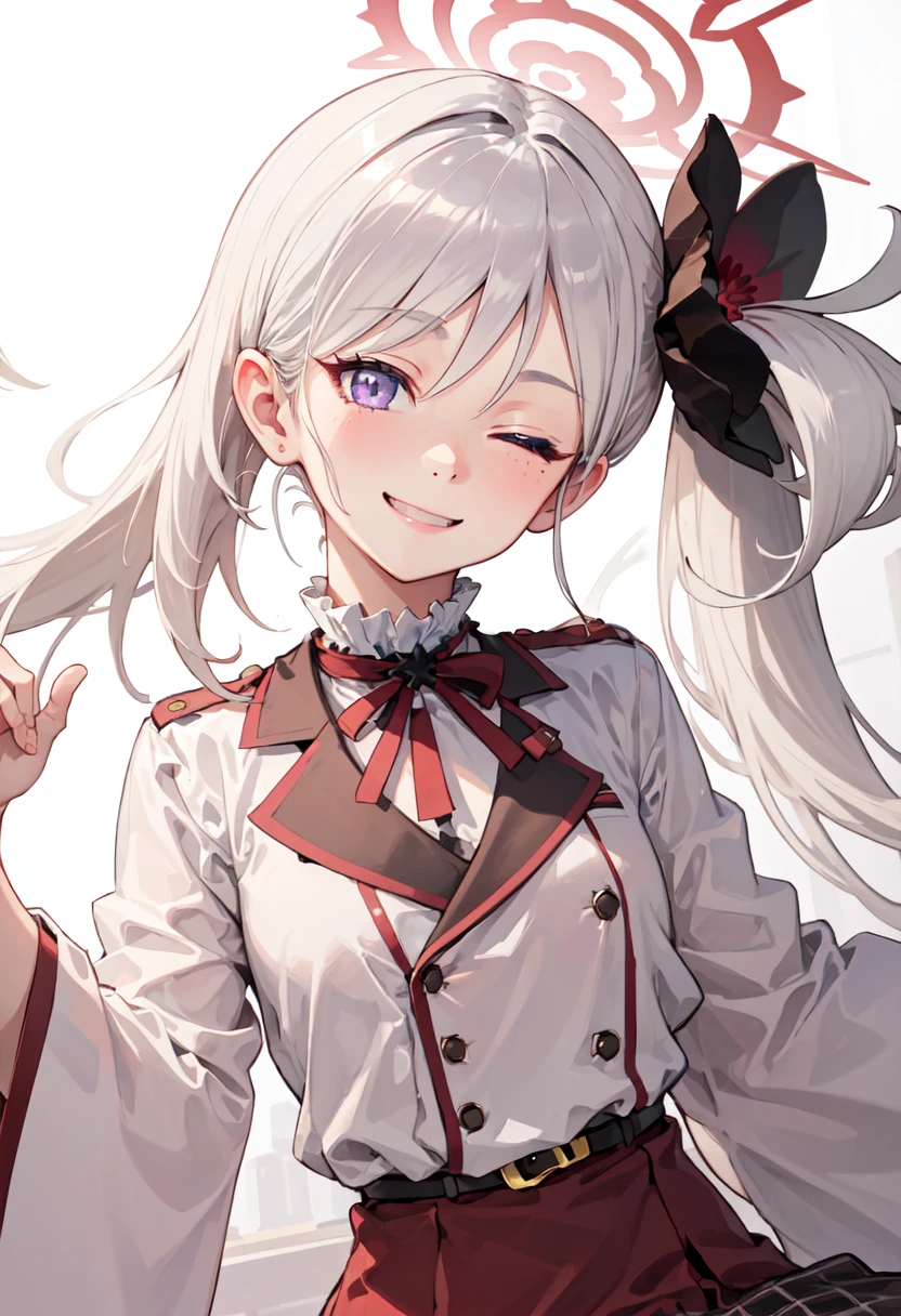 best quality, masterpiece, highres, solo, (mutsuki_bluearchive:1.10), smile, happy, one eye closed, portrait, looking at viewer, 43 <lora:mutsuki_bluearchive:0.80>
