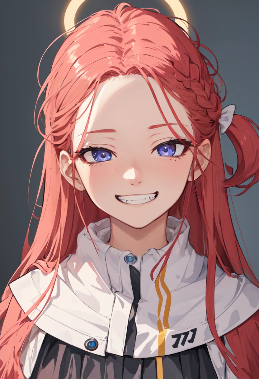 best quality, masterpiece, highres, solo, (yuzu_bluearchive:1.10), evil grin, evil smile, grin, portrait, looking at viewer, 40 <lora:yuzu_bluearchive:0.80>