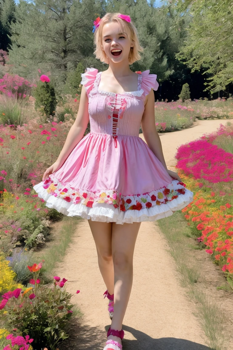 RAW Photo, tv_Darina_ES, , serene expression, wearing an elegant colorful summerdress, walking through an ornate rose garden, noon, summer, colorful butterflies, cowboy shot,,