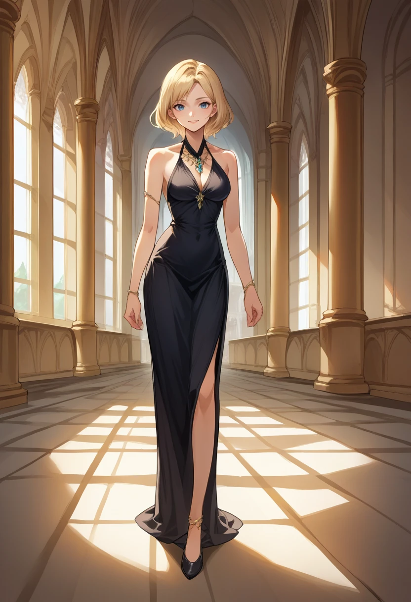 Woman in elegant black dress at a fancy party