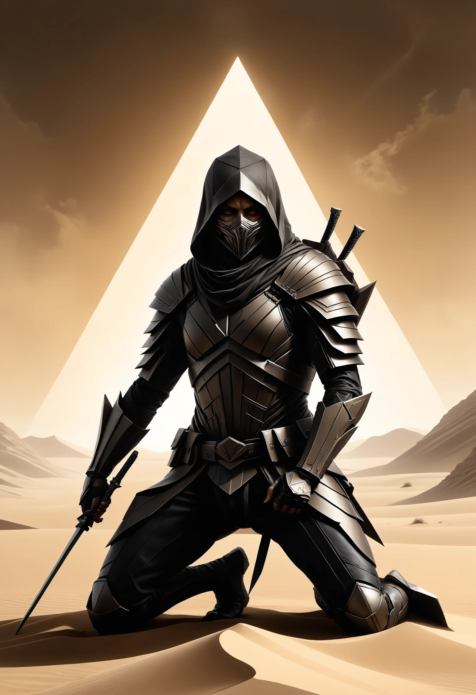 rogue assassin made of shifting sands, kneeling warrior in the style of Dan Hillier, holding small dagger, harnessing the power of the dvr-shrp, on the path of no return, sandstorm, abstract, neofuturism, attention to details, Photorealistic, Hyperrealistic, Hyperdetailed, analog style, soft lighting, subsurface scattering, realistic, heavy shadow
<lora:dvr-shrp:0.8>