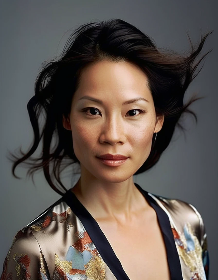 <lora:Lucy Liu v2:1.0>, professional celebrity photography of a young and beautiful (( lcylxsl woman)), smiling, (symmetrical headshot:1.1), honest, RAW, cold tones, sharp, square shoulders, face focus, (skin pores:0.1), hyper detailed, subsurface scattering, caustics, in style of Platon shot on Canon EOS 5D Mark IV 24-70mm f/2.8 1/125s 400 Natural light, reflectors, wearing a silk blouse .