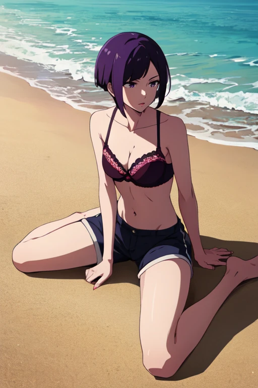 1girl,((Bikini sexy,Micro Bikini)), cuerpo completo, flaco, en la playa, small boobs, Kobeni, Old pubic,muslos gruesos,caderas anchas,obra maestra, La mejor calidad,((de espalda ,Looking back )),pelota de playa,brown eyes,Shy look, leve sonrisa, coy smile ,((mirando al espectador)),playa europea,arena blanca,(((caderas anchas , muslos gruesos))),((culo enorme))