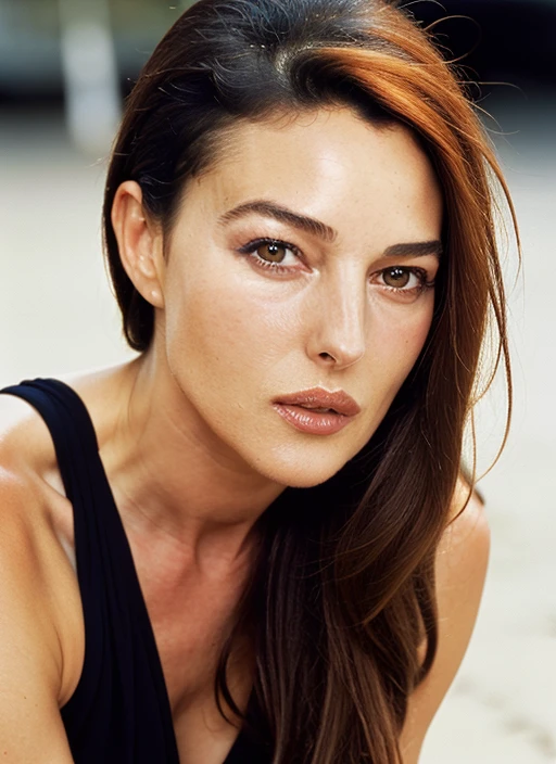 portrait of  young and beautiful ((sks woman)) , by Henri Cartier-Bresson, , supermodel <lora:locon_monicabellucci_v1_from_v1_64_32:0.65> <lora:age_slider_v6:-0.45> <lora:lora-small-monica-bellucci-v1:0.7>, portrait of ((sks woman)) by Flora Borsi, style by Flora Borsi, bold, bright colours, orange Mohawk haircut, ((Flora Borsi))