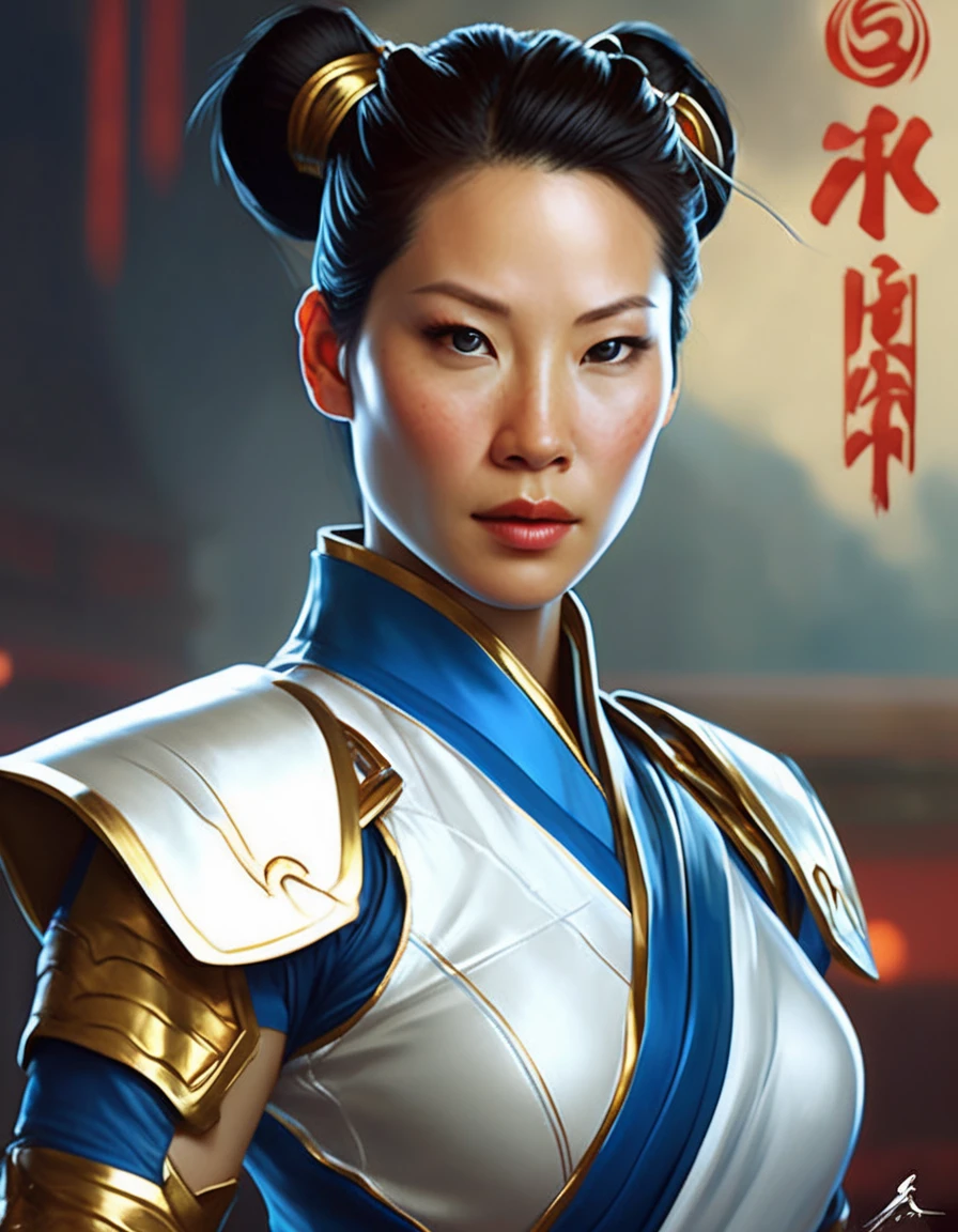 <lora:Lucy Liu v2:1.0>, waist up  of  ((lcylxsl woman)), as Chun-li, sci-fi, highly detailed, digital painting, artstation, concept art, sharp focus, illustration, art by Tony Sart and artgerm and randy vargas