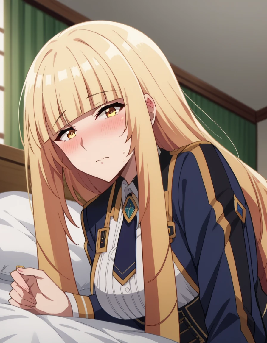 score_9, score_8_up, score_7_up, source_anime,
orianarose, <lora:oriana-rose-ponyxl-lora-nochekaiser:1>,
oriana rose, long hair, blonde hair, yellow eyes, drill hair, bangs, blunt bangs, mature female,
skirt, jacket, necktie, white skirt, corset,
indoors, bed, bed room, on side, blush, drunk,
looking at viewer, dutch angle,
