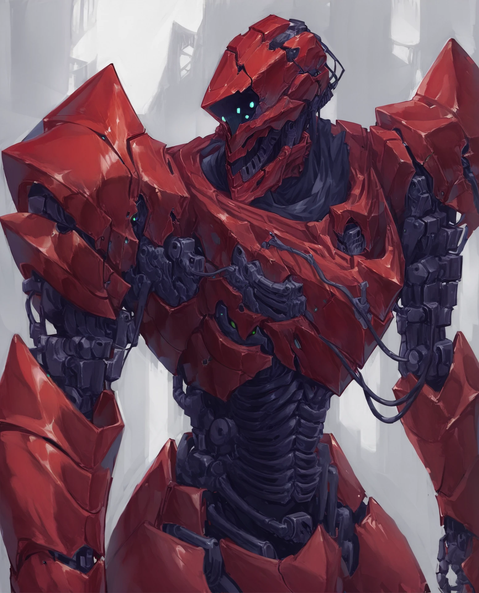 score_9, score_8_up, score_7_up, score_6_up, solo, skeleton, knight, robot, wire, red armor, <lora:nameno:1>
