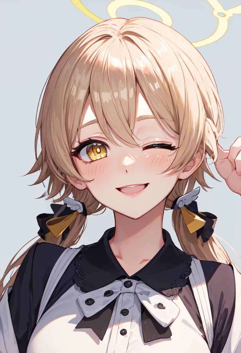 8k,1girl,Hifumi Ajiya,game cg, solo, looking viewer, cinematic angle, masterpiece, best quality,happy ,big breast,face,hair ribbon ,blush,closed mouth,A gentle smile,A gentle smile,NSFW,:o,detailed skin,half closed eyes