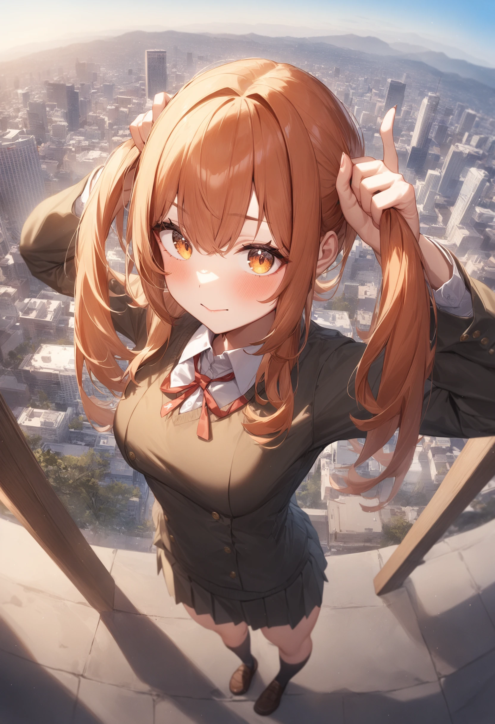 1girl, <lora:sdxl2-flat2-512b:-1>,medium breasts,school uniform,
bunching hair,<lora:bunchinghair_XL_v1:1>
from above, feet out of frame, looking back, kubrick stare, Los Angeles city, closed mouth,
masterpiece, best quality, very aesthetic, absurdres