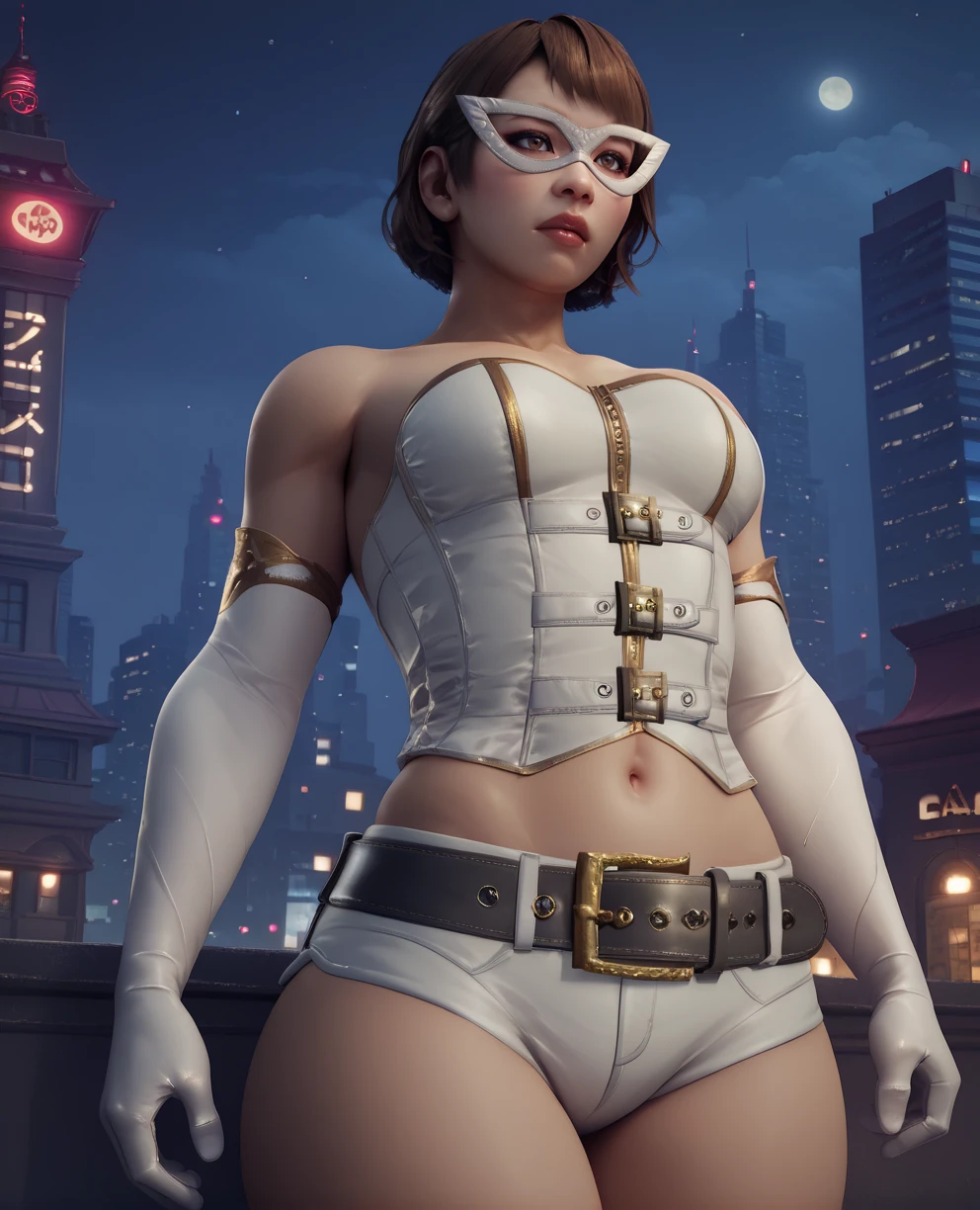 score_9,score_8_up,score_7_up,
saekonq,brown hair,white domino mask,brown eyes,
elbow gloves,belt,white corset,gold trim,shorts,
solo,tanding,navel,hips,
night,city,
<lora:SaekoNQ:0.9>,