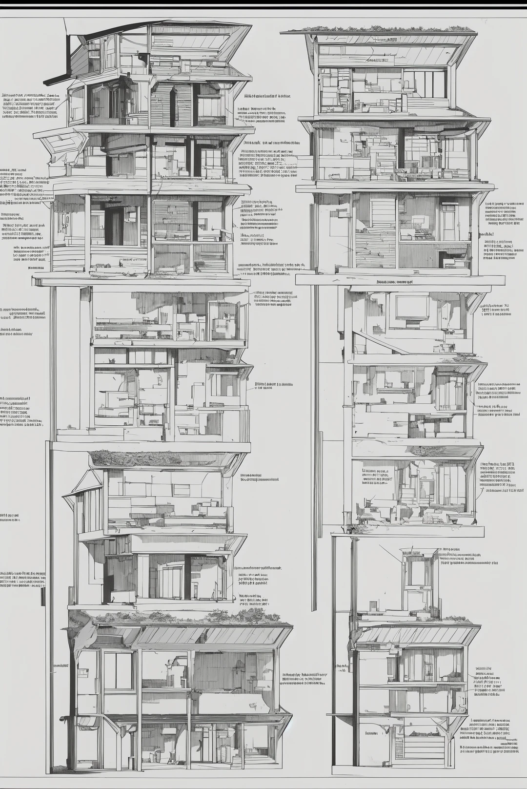 <lora:BuildingConceptSheet:1>,info reference sheet outdoors,english text,tree,no humans,building,scenery,stairs,house