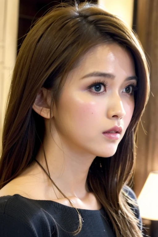 Best quality,masterpiece,ultra high res,absurdres,1girl,low key,dynamic pose,face closeup,blurry,bust,front view,<lora:abby_feng>,