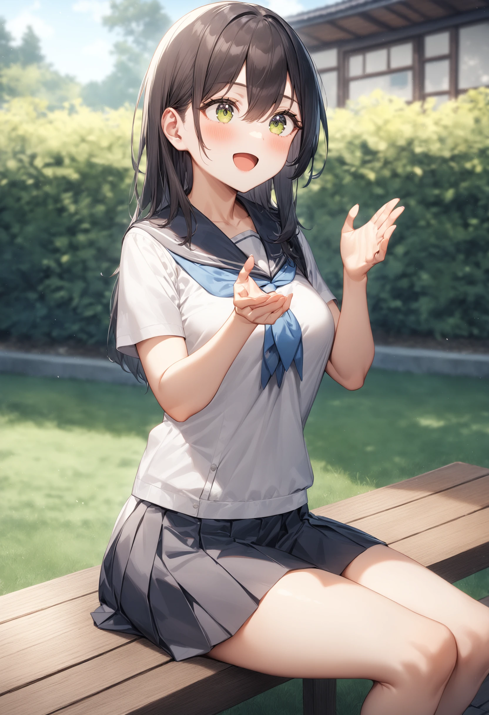 1girl, <lora:sdxl2-flat2-512b:-1>,medium breasts,school uniform,
potters wheel pose,<lora:potterswheelpose_XL_v1:0.7>open mouth, hands up, outstretched hand, sitting, looking away,
from side, cowboy shot, kubrick stare, back yard,
masterpiece, best quality, very aesthetic, absurdres