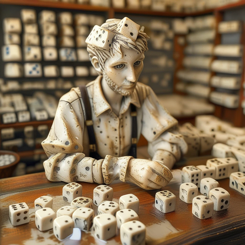 dice shop assistant<lora:dice:1>