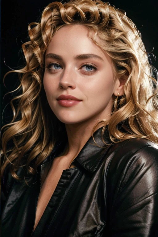 masterpiece, best quality, cinematic, volumetric lighting, very detailed, high resolution, sharp, sharp image, 4k, 8k, 35 mm,
<lora:SharonStone_1990s_smf_lora_v02:1>, 1girl, 5ha4o5s-smf, solo, realistic, blonde hair, portrait, lips, long hair, brown eyes, nose, looking to the side, looking away, makeup, curly hair, black background, closed mouth, shirt, lipstick, smile, upper body