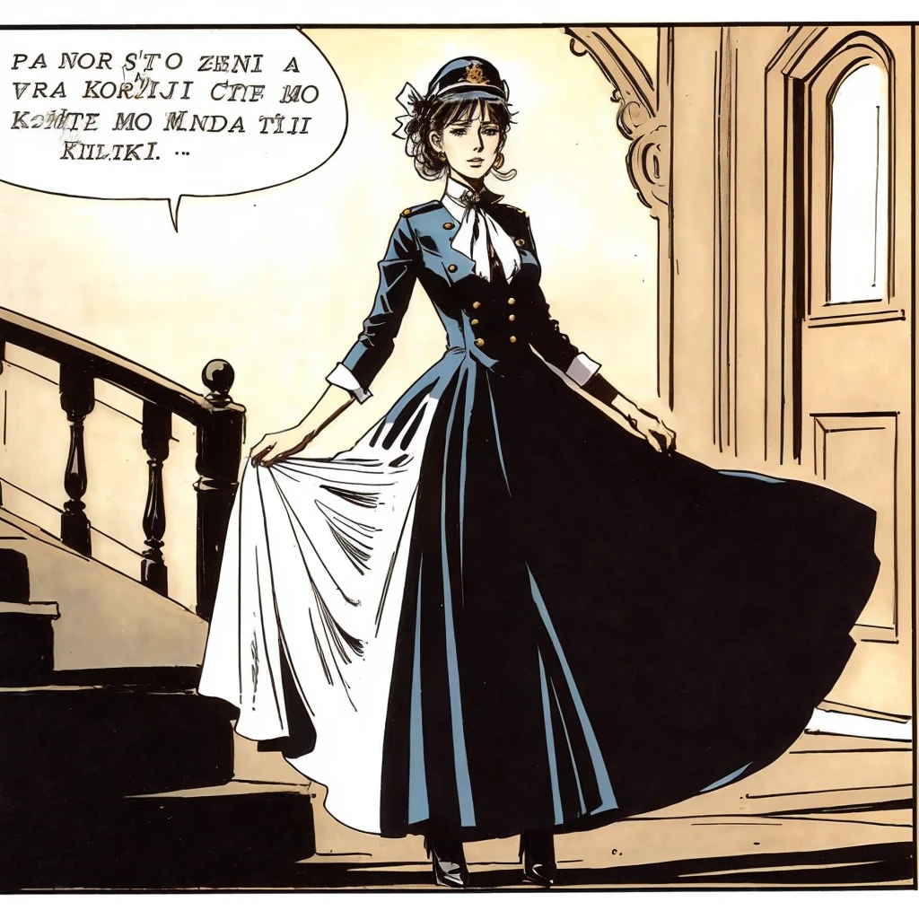 a woman in a dress standing<lora:Corto_Malteze_v3:0.8> c0rt0mtzstl