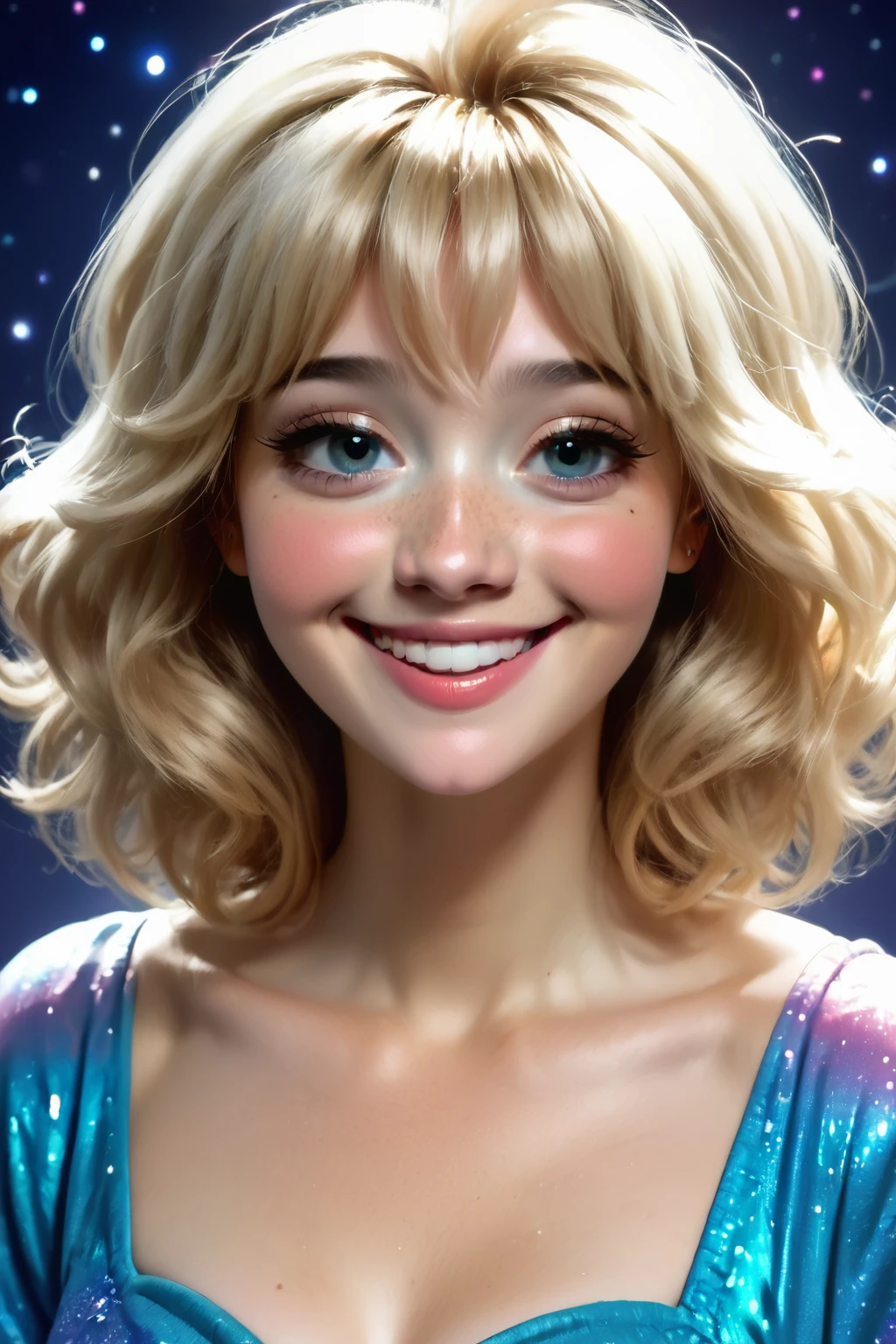 score_9, score_8_up, score_7_up, score_6_up, score_5_up, score_4_up, rating_safe, source_anime, portrait shot of a beautiful caucasian woman, age 21, bt80hast, shag haircut, irresistible, (casual:1.3), disco background, ideal face, ideal body, cute smile, wearing dress, (casual:1.3), zPDXL, <lora:Bonifasco_PonyXL_v1:0.7>, <lora:BT_80s_Hairstyles_Pony:0.6>