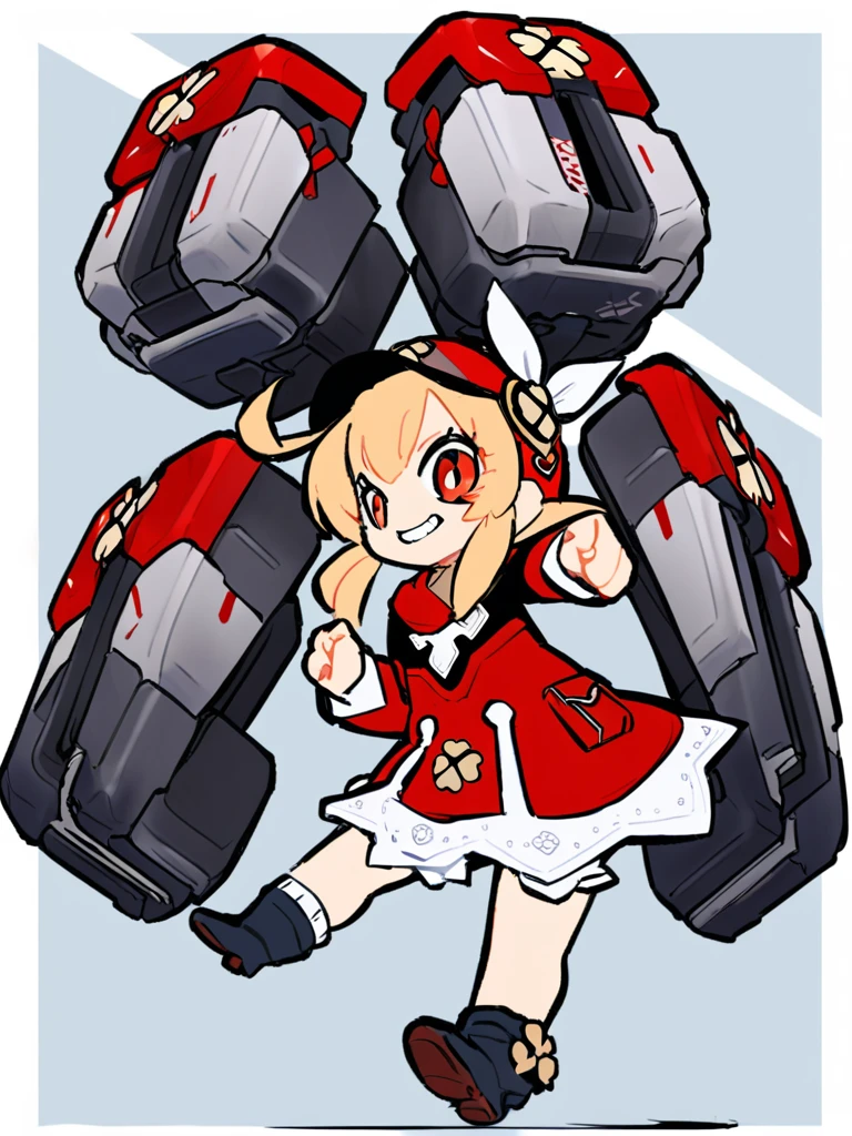 masterpiece, best quality, <lora:style37-xl-a3.1:1>,full body,mecha musume, arm cannon,
1girl,solo,klee \(genshin impact\), grin,