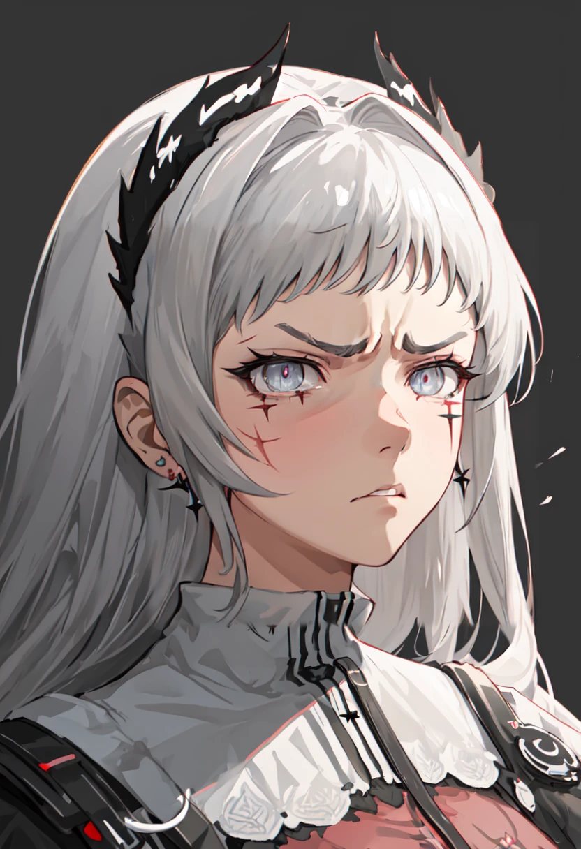 best quality, masterpiece, highres, solo, (irene_arknights:1.10), angry, annoyed, portrait, looking at viewer, 32 <lora:irene_arknights:0.80>