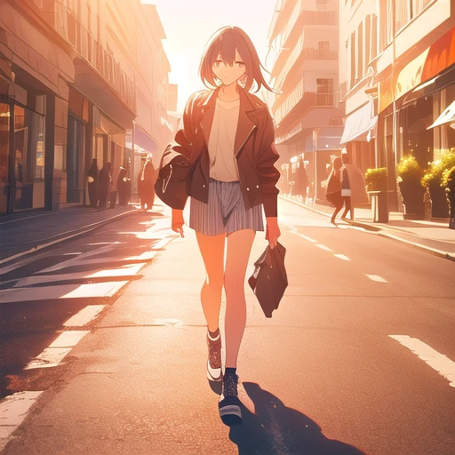 a young woman, walking, on the street, (full_body:1.2),best quality, masterpiece, highres,