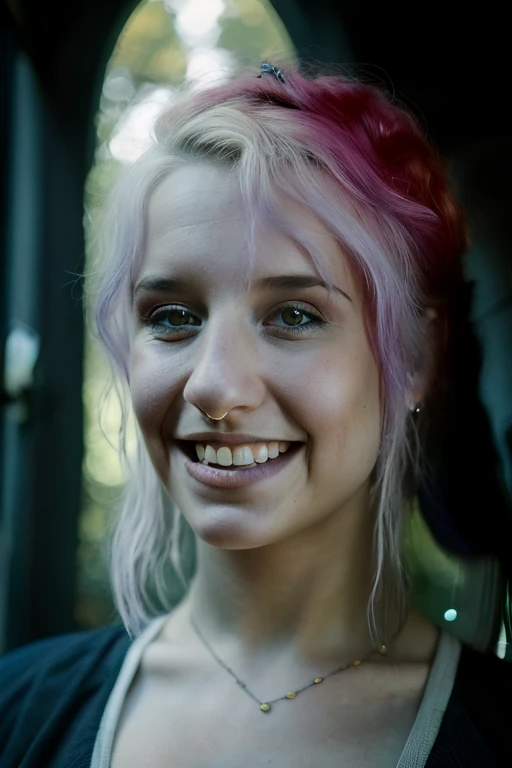 <lora:Prox7P4ige:1>, full color portrait of a young woman, different color hair, septum piercing, smile, natural light, epic character composition,by Janice Sung, alessio albi, Diego Fernandez, Alexis Franklin, Daniela Uhlig, Jana Schirmer, sharp focus, subsurface scattering, f2, 35mm, film grain