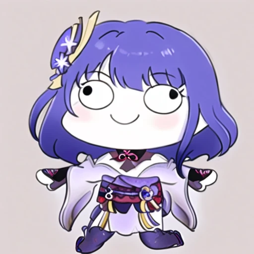 <lora:Ath_sketch:1>,sketch,<lora:Ath_style-parody:1>,style-parody,1girl,long hair,raiden shogun,solo,bangs,japanese clothes,sidelocks,simple background,braid,smile,hair ornament,chibi,single braid,purple hair,parody,sash,obi,wide sleeves,spread arms,low ponytail,blunt bangs,long sleeves,outstretched arms,kimono,braided ponytail,thighhighs,full body,looking at viewer,standing on one leg,armor,mole,mole under eye,white background,c:,bridal gauntlets,