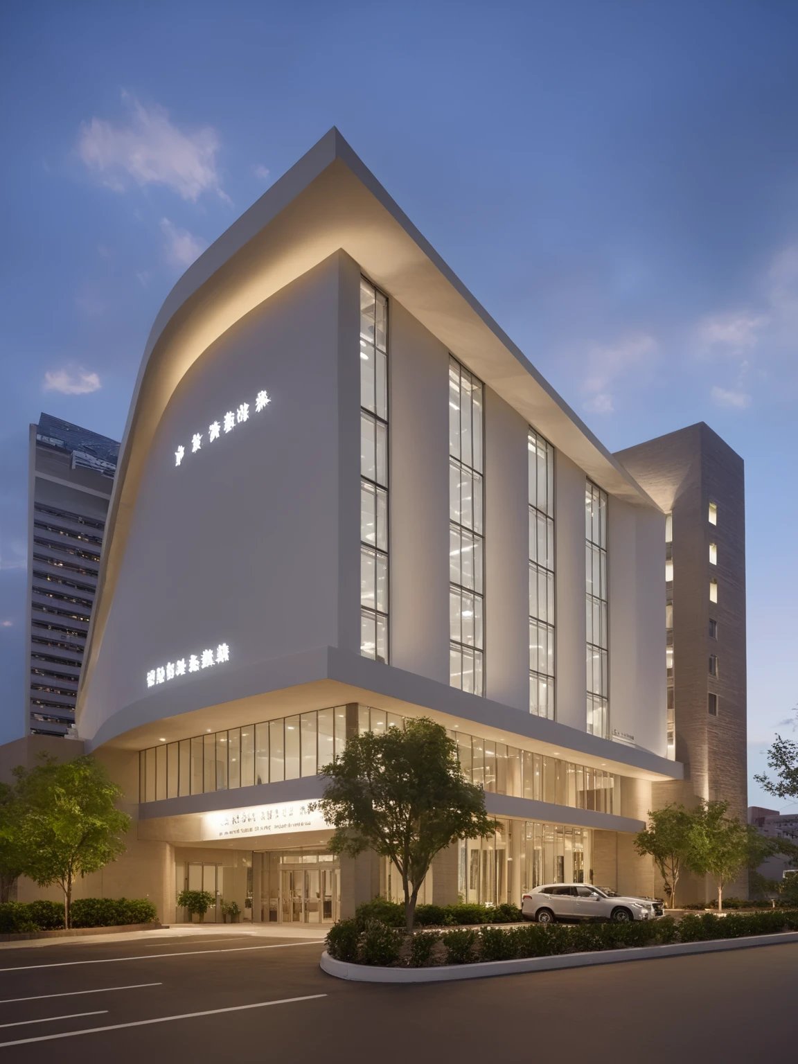 <lora:JJsHospitalBuilding_XL:1>,((Hospital Building)) , ((best quality)),((masterpiece)),((realistic)), outdoors, cloud, blue sky, no humans, building, scenery, center composition, car, tree, soft lighting, window, door, canopy, highrise building,