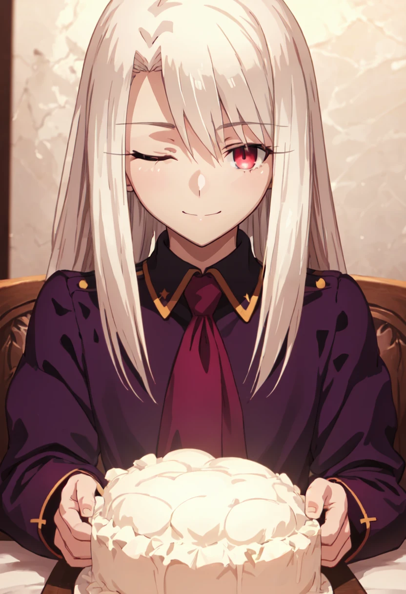 best quality, masterpiece, highres, solo, (illyasviel_von_einzbern_fatestaynightufotable:1.10), smile, happy, one eye closed, portrait, looking at viewer, anime_style, 31 <lora:illyasviel_von_einzbern_fatestaynightufotable:0.80>