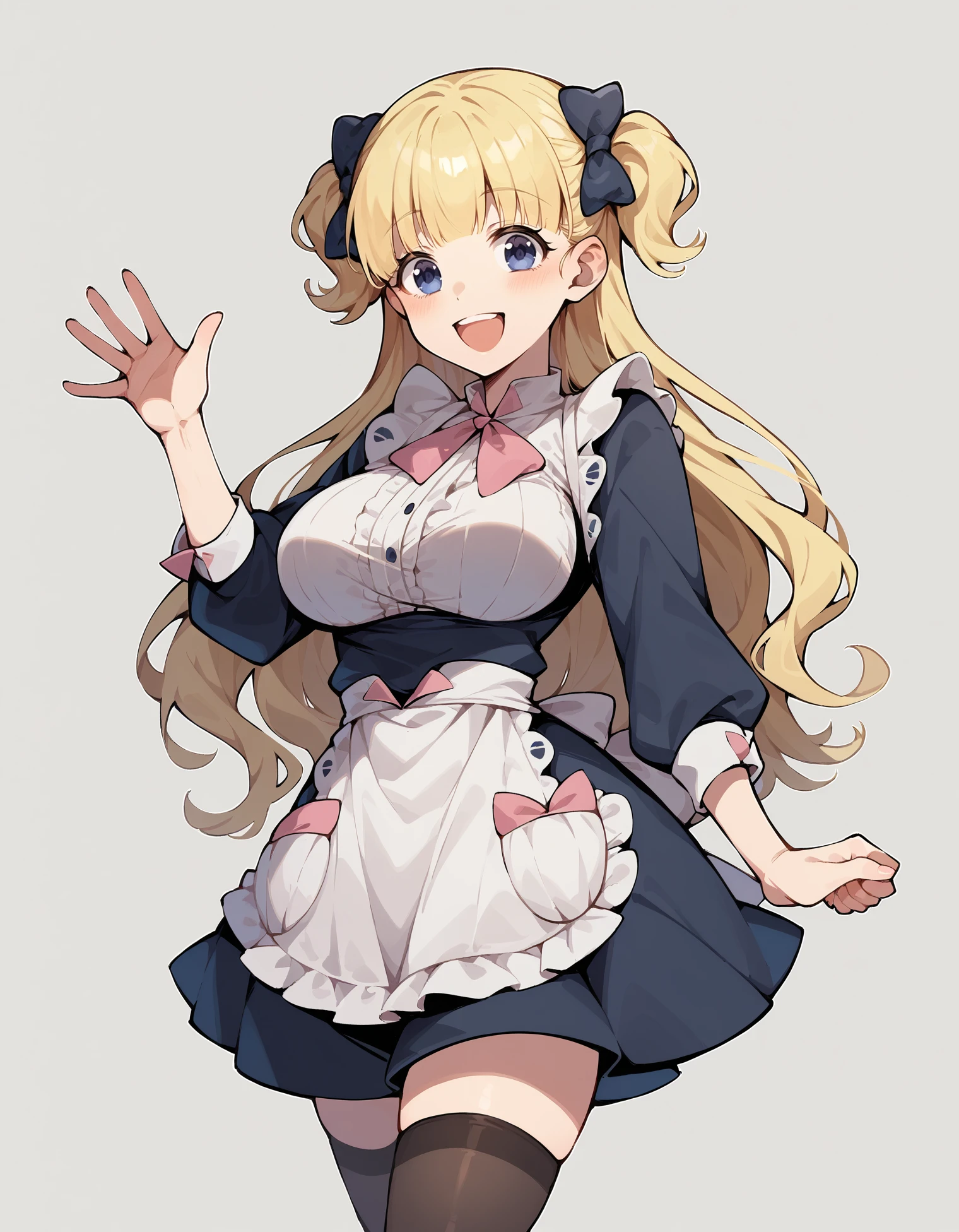score_9, score_8_up, score_7_up, BREAK ,rating_explicit,
1girl,large breasts,thighhighs,maid dress,smile,happy,waving<lora:emilico XL :1> emilico
