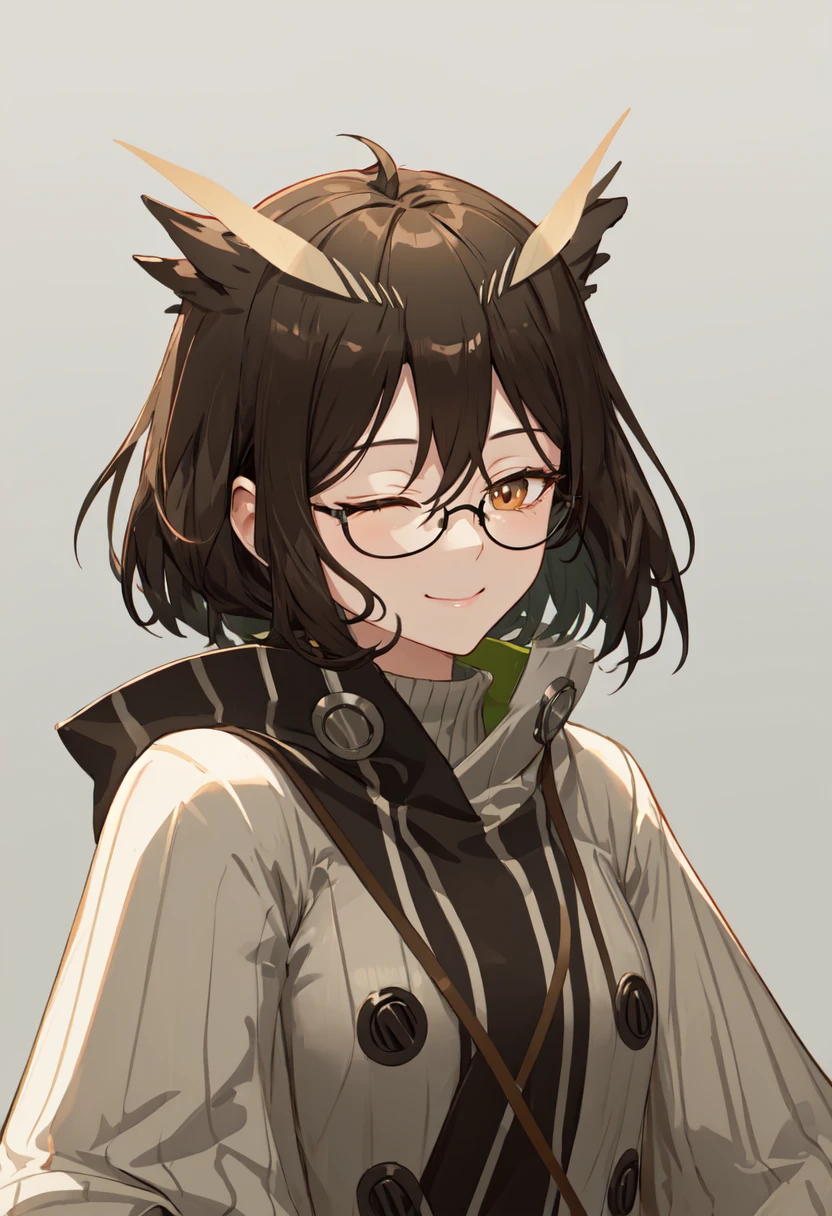 best quality, masterpiece, highres, solo, (silence_arknights:1.10), smile, happy, one eye closed, portrait, looking at viewer, 34 <lora:silence_arknights:0.80>