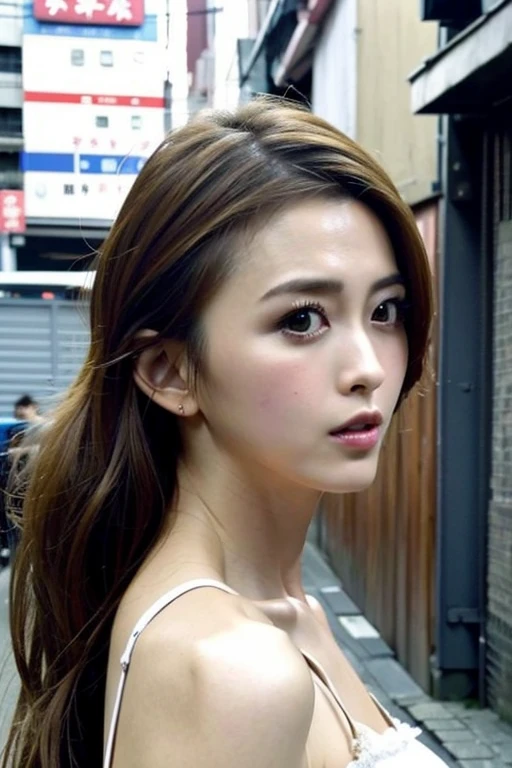Best quality,masterpiece,ultra high res,1girl,low key,slim body,japanese street alley,dynamic pose,face closeup,<lora:abby_feng>,