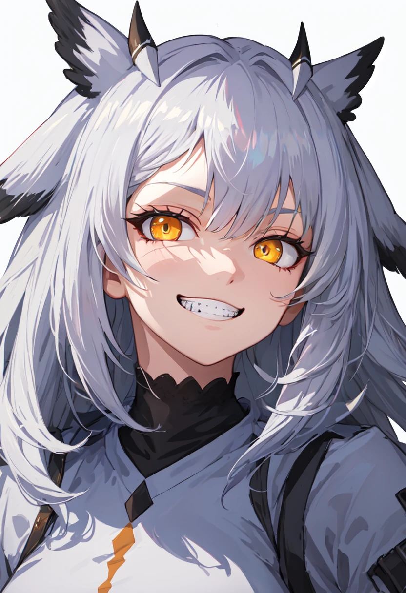 best quality, masterpiece, highres, solo, (ptilopsis_arknights:1.10), evil grin, evil smile, grin, portrait, looking at viewer, 42 <lora:ptilopsis_arknights:0.80>