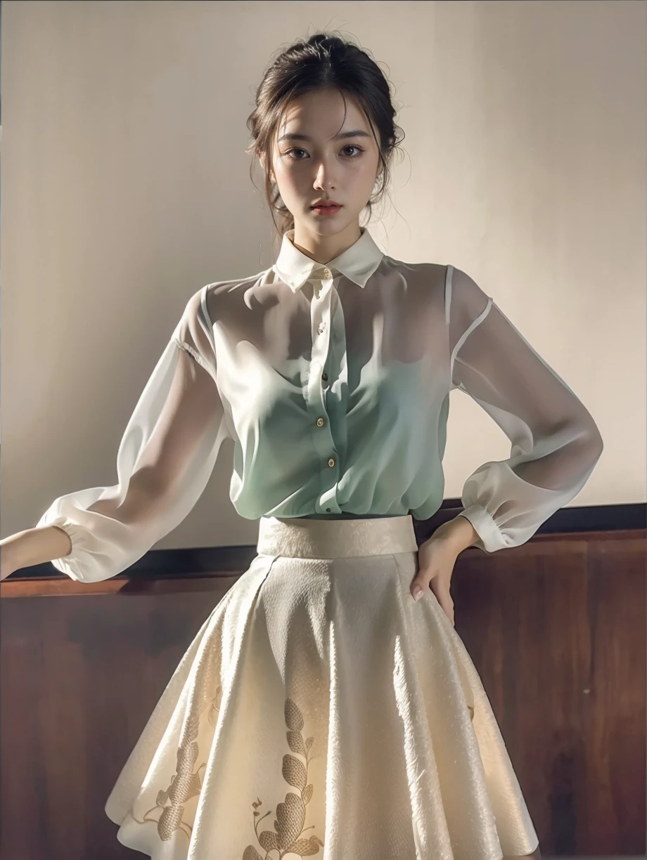 full_body,stand,xinzhongshi,transparent shirt,(patterned clothes:1.3),medium_skirt,((skirt:1.3)),complete body,<lora:1.5_perfect hands:0.8>,<lora:chinese-girl:0.7>,<lora:è¿-000001:0.5>,the perfect hand,<lora:perfect hands:0.8>,è³è,v_legs,<lora:xinzhongshi1.1:0.8>,, best quality, masterpiece, (photorealistic:1),ultra high res,highres,, illustration. media, delicate,8k wallpaper,soft light,official art, (realistic:1.2),1girl,