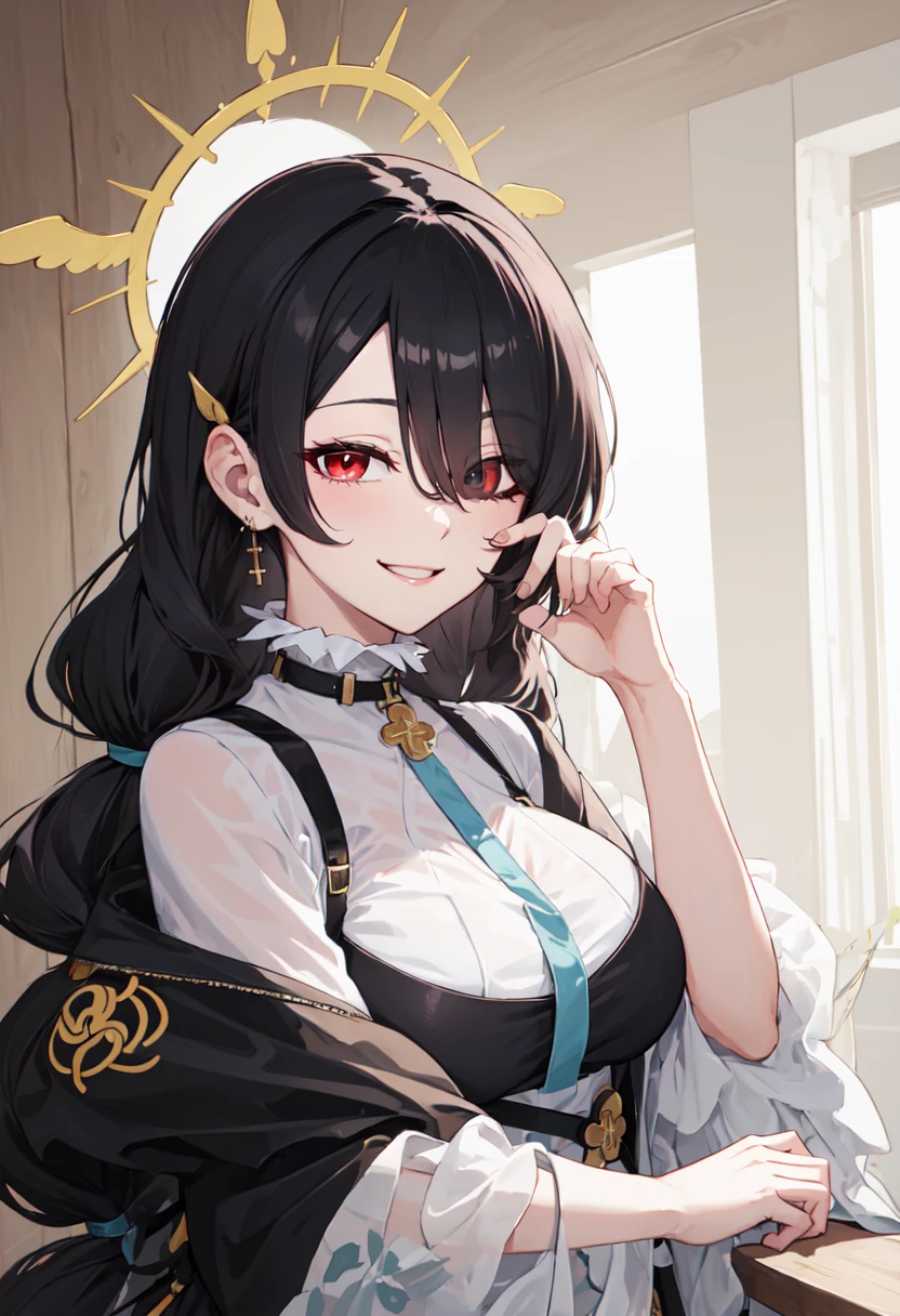 best quality, masterpiece, highres, solo, (hinata_bluearchive:1.10), smile, happy, one eye closed, portrait, looking at viewer, 33 <lora:hinata_bluearchive:0.80>