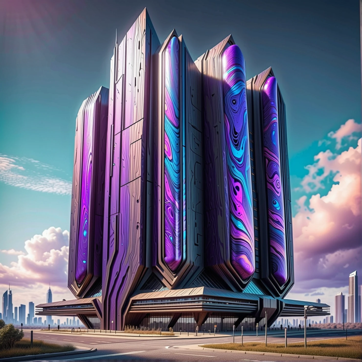 timascus style, realistic, a sci-fi building with tech, huge, massive, perspective, (SimplePositiveXLv2:0.6), <lora:Timascus_merge:1>