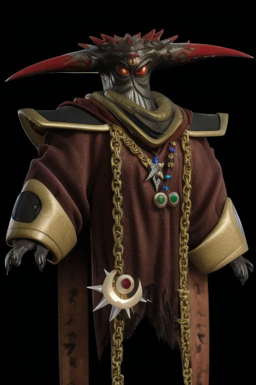 Tall, High quality, nonblurry, male focus, Ultra HD, HDR, 8K, smooth lighting, solo, (fully clothed, masterpiece, photorealistic, good shading, studio quality), (Black Doom, jet black legless body with three red eyes, two wide horns with red tips, three-fingered claws, big hands, claws, dark brown robe, symbol, jewelry), ((, epic lighting)), (( )), best_quality, perfect quality, cinematic lighting, highest quality, intricate details