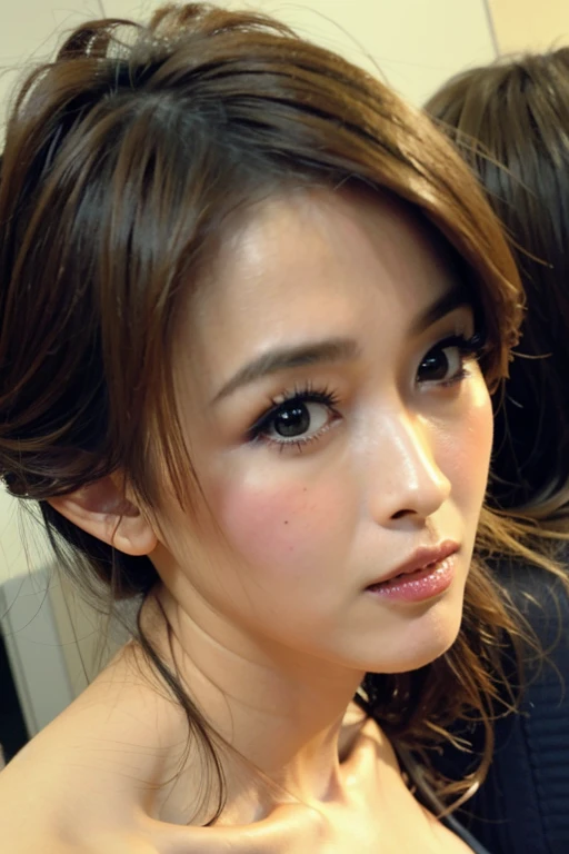 Best quality,masterpiece,ultra high res,absurdres,1girl,low key,dynamic pose,face closeup,blurry,bust,front view,<lora:abby_feng>,