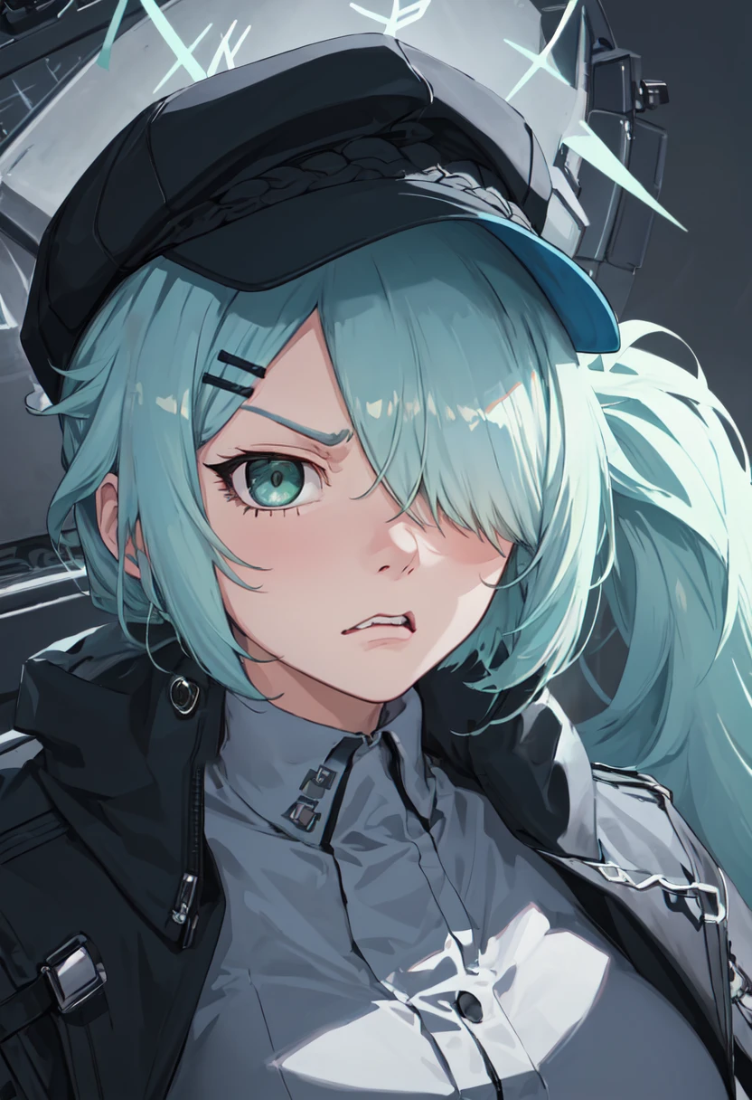 best quality, masterpiece, highres, solo, (hiyori_bluearchive:1.10), angry, annoyed, portrait, looking at viewer, 31 <lora:hiyori_bluearchive:0.80>