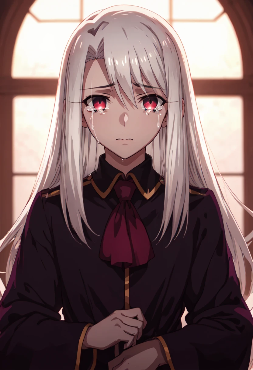 best quality, masterpiece, highres, solo, (illyasviel_von_einzbern_fatestaynightufotable:1.10), crying, sobbing, tears, portrait, looking at viewer, anime_style, 32 <lora:illyasviel_von_einzbern_fatestaynightufotable:0.80>