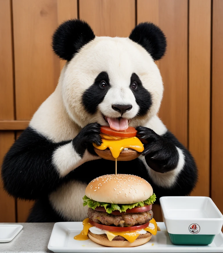panda eats burger