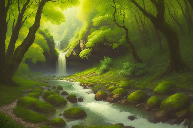 lush summer forrest,river, creek, waterfall, ((BOBROSS))